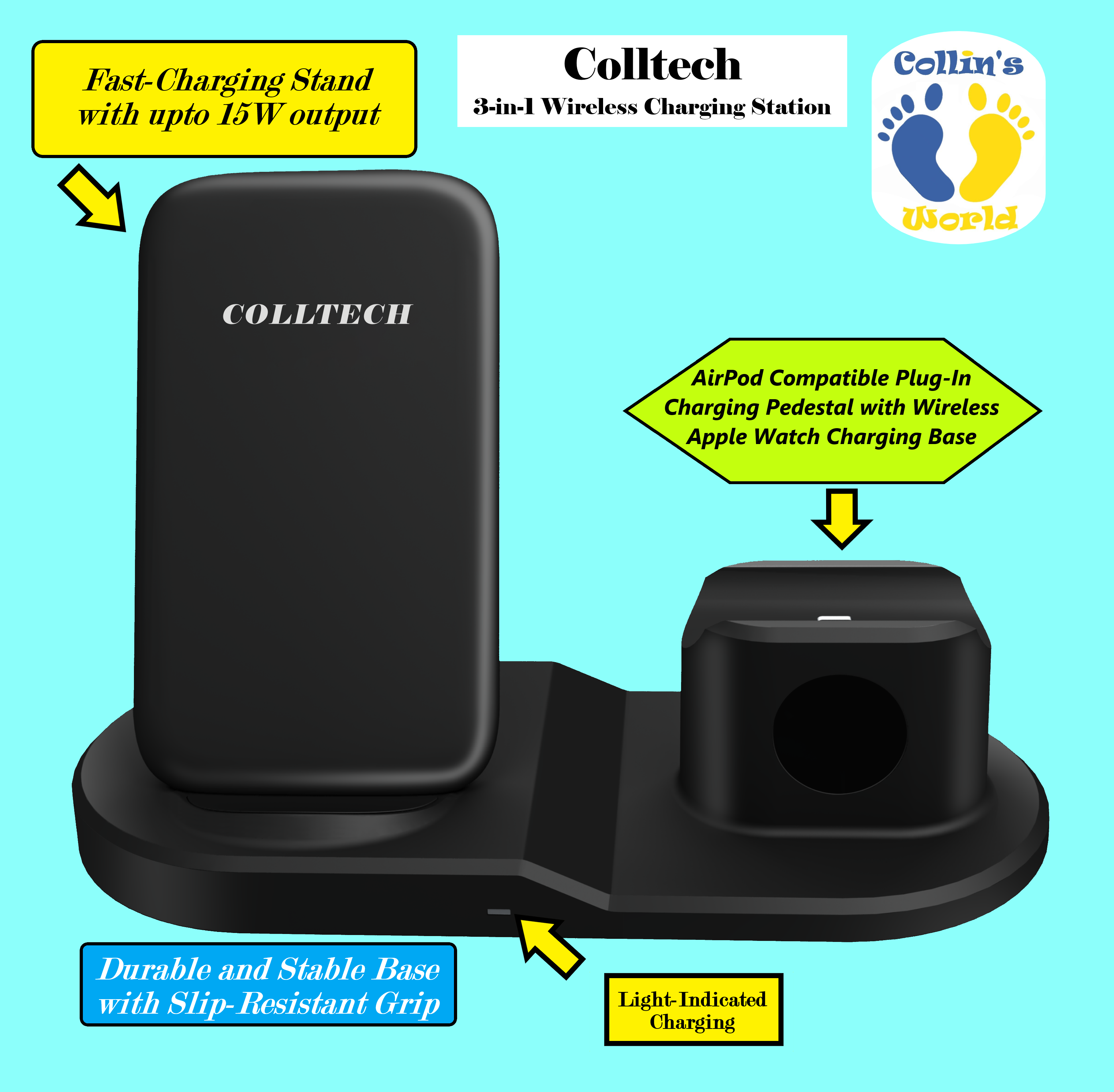 Colltech QI 3-in-1 Fast Charging Station – Collin's World, LLC