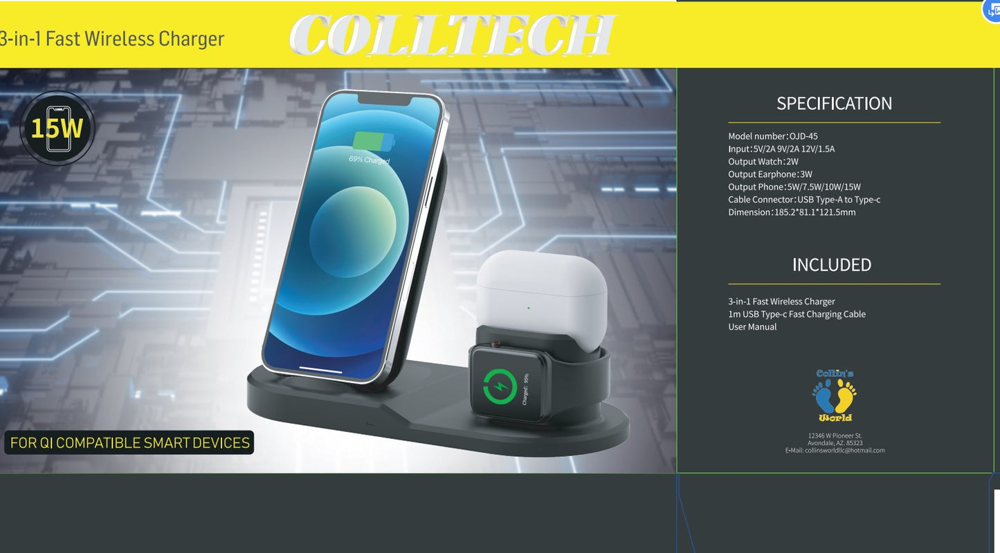 Colltech QI 3-in-1 Fast Charging Station